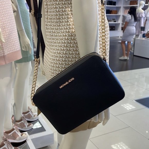 Michael Kors Jet Set Item Large East West Zip Crossbody Leather Black - Picture 15 of 16